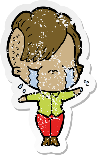 Bir insan tarafından çizilmiş ağlayan bir karikatür çıkartması.