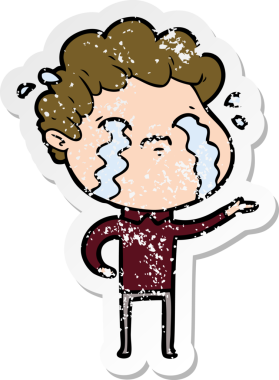 Bir insan tarafından çizilmiş ağlayan bir karikatürcünün sıkıntılı çıkartması.