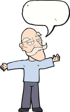 Bir insan tarafından çizilen konuşma baloncuğuyla kollarını açan yaşlı adam çizgi filmi.