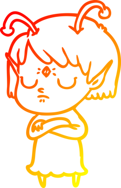 Bir insan tarafından çizilmiş bir uzaylı kız çizgi çizimi.