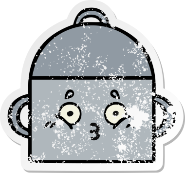 Bir insan tarafından çizilmiş tatlı bir yemek tenceresinin sıkıntılı çıkartması.