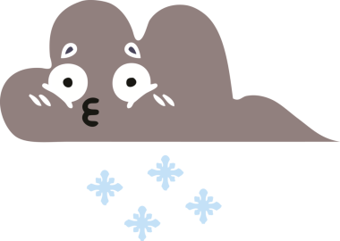 Bir insan tarafından çizilen fırtına kar bulutunun düz renkli retro karikatürü