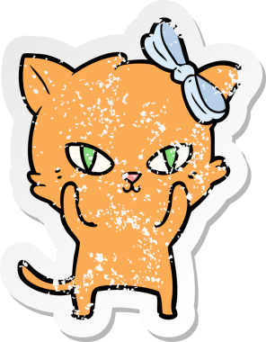 Bir insan tarafından çizilmiş şirin bir çizgi film kedisinin sıkıntılı çıkartması.