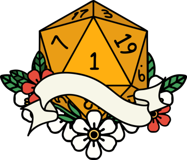 Retro Dövme Biçimi Doğal Bir d20 zar bir insan tarafından çizildi