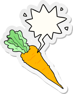 Bir insan tarafından çizilmiş konuşma balonu çıkartmalı havuç.