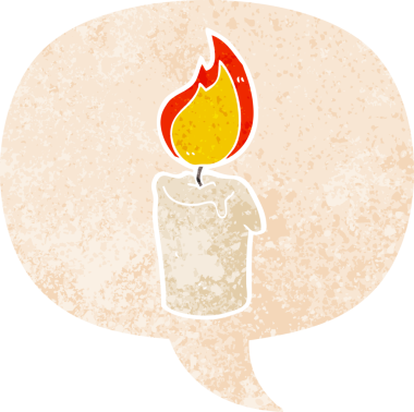 Konuşma baloncuğu olan çizgi film mumu bir insan tarafından çizilmiş dertli retro desenli.