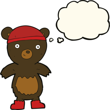 Bir insan tarafından çizilmiş düşünce baloncuğu olan sevimli siyah ayı.