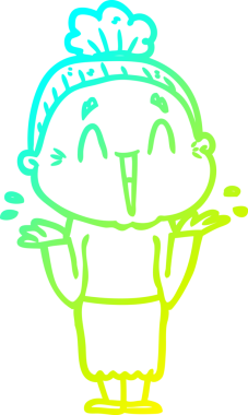 Bir insan tarafından çizilmiş, mutlu, yaşlı bir kadının çizdiği soğuk çizgi.