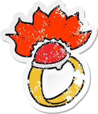 Bir insan tarafından çizilmiş sihirli yakut bir yüzüğün gerilimli yapıştırması.