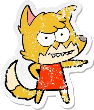 Bir insan tarafından çizilmiş sırıtan tilki çizgi filminin sıkıntılı çıkartması.