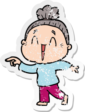 Bir insan tarafından çizilmiş mutlu, yaşlı bir kadının sıkıntılı çıkartması.