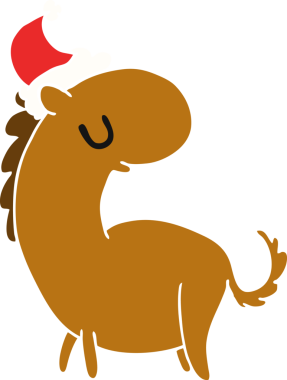 Bir insan tarafından çizilmiş Kawaii atının el çizimi Noel karikatürü.