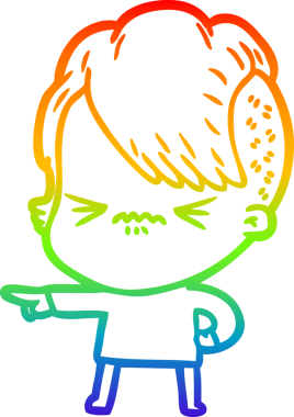 Gökkuşağı gradyan çizgi çizimi Bir insan tarafından çizilmiş sinirli hippi kız