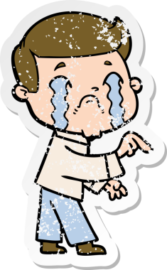 Bir insan tarafından çizilmiş ağlayan bir karikatürcünün sıkıntılı çıkartması.