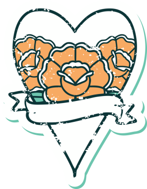 Bir insanın çizdiği çiçekli kalp ve pankartın sembolik dövmeli resmi.