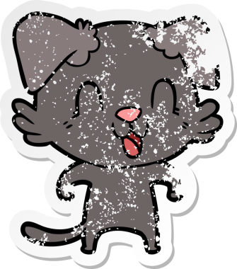 Bir insan tarafından çizilmiş, gülen bir köpeğin sıkıntılı çıkartması.