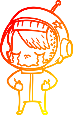 Bir insan tarafından çizilmiş, ağlayan astronot bir kızın sıcak çizgi çizimi