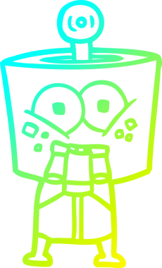 Bir insan tarafından çizilmiş mutlu çizgi film robotu çizimi.