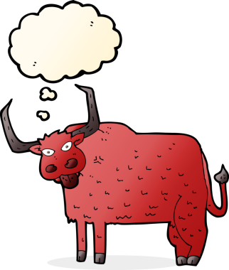 Bir insan tarafından çizilmiş düşünce balonlu kıllı inek çizgi filmi.