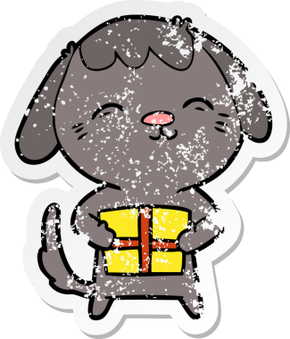 Bir insan tarafından çizilmiş mutlu çizgi film köpeğinin sıkıntılı çıkartması.