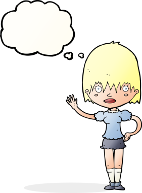 Bir insan tarafından çizilmiş düşünce balonlu bir kadın.