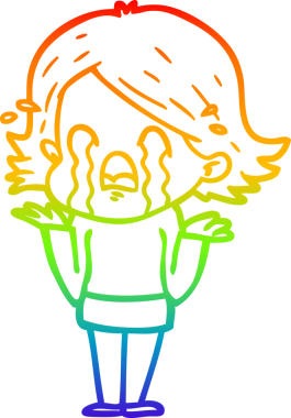 Gökkuşağı gradyan çizimi bir insan tarafından çizilmiş ağlayan bir çizgi kadın çizimi