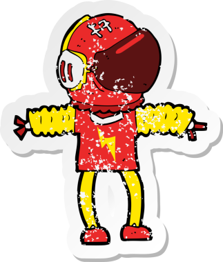 Bir insan tarafından çizilmiş karikatür astronotunun gerilimli çıkartması.