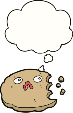 Bir insan tarafından çizilmiş düşünce baloncuklu çizgi film kurabiyesi.