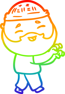 Bir insan tarafından çizilmiş mutlu sakallı bir adamın çizgi çizimi.