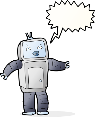 Bir insan tarafından çizilmiş komik karikatür robotu.