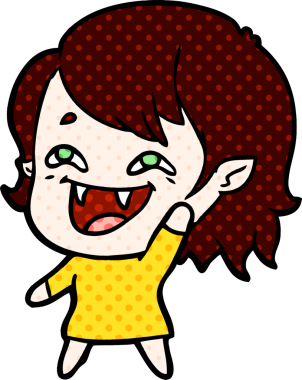 Bir insan tarafından çizilmiş gülen vampir kız çizgi filmi.