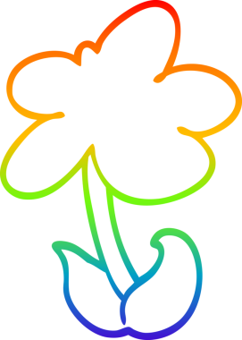 Gökkuşağı gradyan çizgisi. Bir insan tarafından çizilmiş şirin bir karikatür çiçeği.