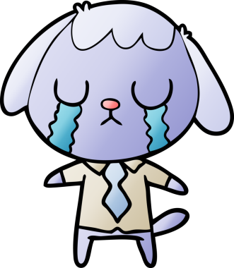 Bir insan tarafından çizilmiş şirin bir çizgi film köpeği ağlıyor.