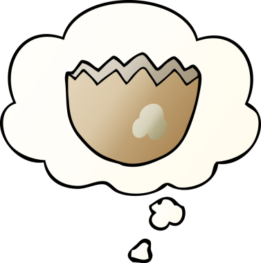 Çizgi film, insan tarafından çizilmiş yumuşak eğimli düşünce baloncuğu ile yumurta kabuğunu çatlattı.