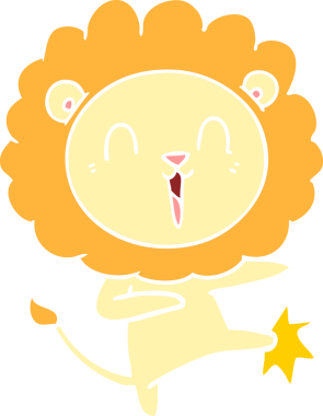 Gülen aslan düz renkli çizgi film bir insan tarafından çizildi.