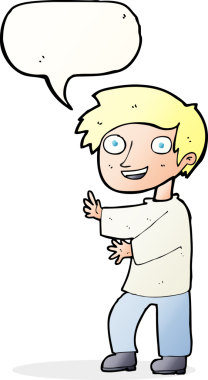 Bir insan tarafından çizilmiş konuşma balonu olan heyecanlı bir çocuk.