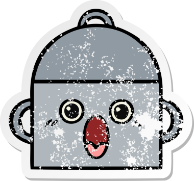 Bir insan tarafından çizilmiş tatlı bir yemek tenceresinin sıkıntılı çıkartması.