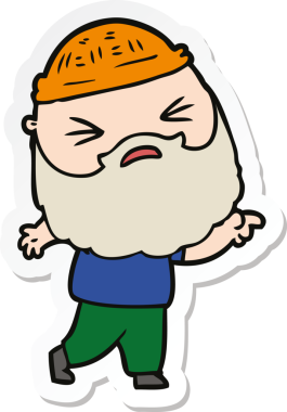 Bir insan tarafından çizilmiş sakallı bir karikatür adamın çıkartması.