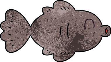 Bir insan tarafından çizilmiş garip bir karikatür balığı.