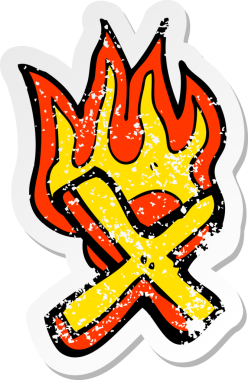 Bir insan tarafından çizilmiş yanan bir karikatürün gerilimli yapıştırması.