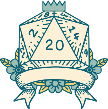 Retro Dövme Biçimi Doğal 20 kritik vuruş D20 zar bir insan tarafından çizildi