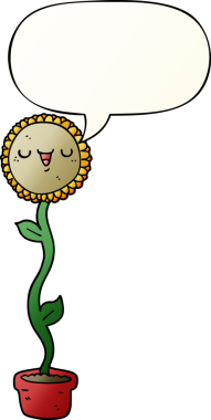 bir insan tarafından çizilmiş, konuşma baloncuklu karikatür ayçiçeği.