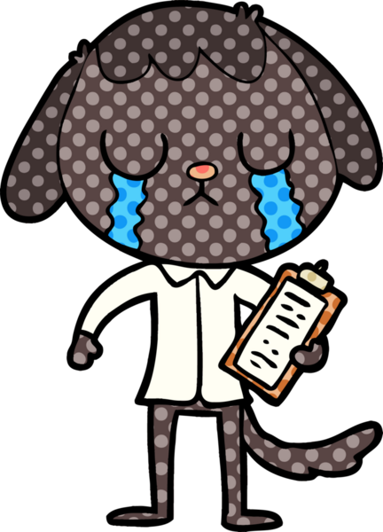 Bir insan tarafından çizilmiş şirin bir çizgi film köpeği ağlıyor.