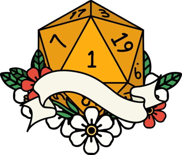 Retro Dövme Biçimi Doğal Bir d20 zar bir insan tarafından çizildi