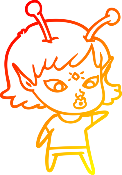 Bir insan tarafından çizilmiş güzel bir uzaylı kız çizgi çizimi.