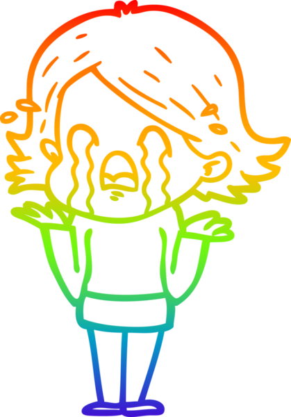 Gökkuşağı gradyan çizimi bir insan tarafından çizilmiş ağlayan bir çizgi kadın çizimi