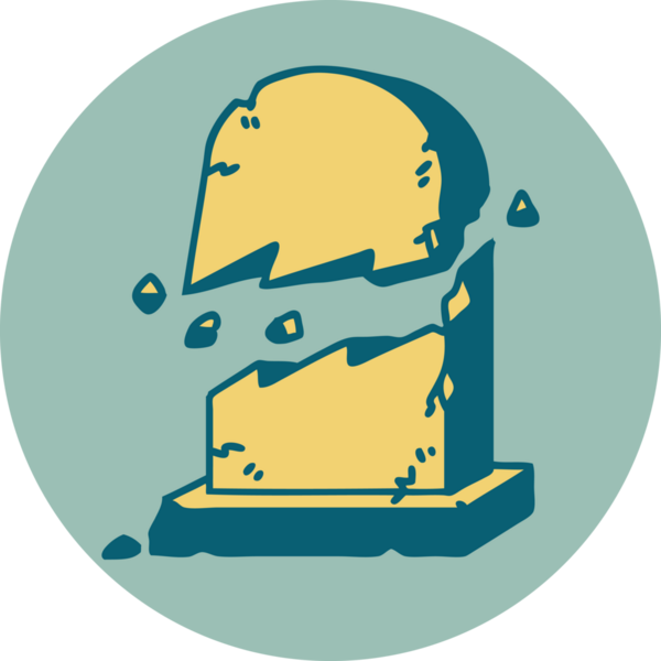 Bir insan tarafından çizilmiş kırık bir mezar taşının sembolik dövmesi.