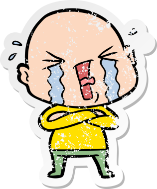 Bir insan tarafından çizilmiş ağlayan kel bir adamın sıkıntılı çıkartması.