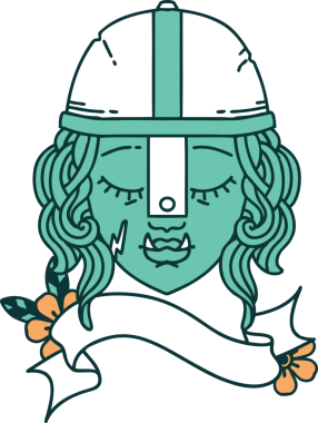 Retro Dövme Biçimli Ork savaşçı yüzü bir insan tarafından çizilmiş