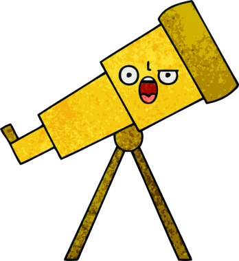 Bir insan tarafından çizilmiş bir teleskobun retro grunge desen karikatürü